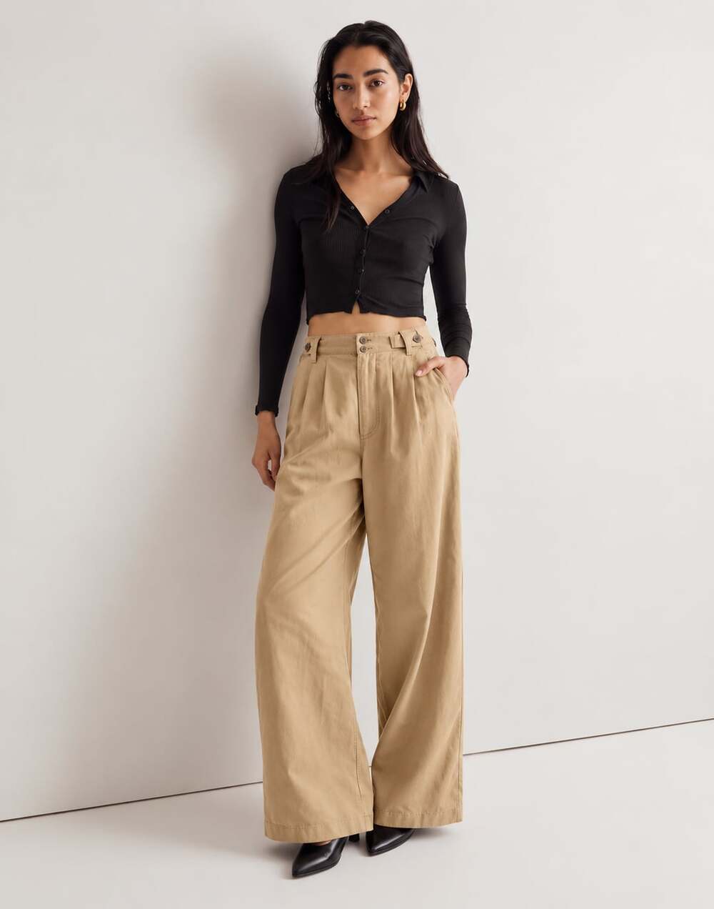 Madewell The Harlow Wide-Leg Pant Size 4 Khaki Pleated Trousers